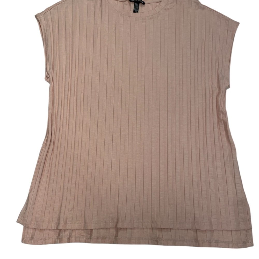 Eileen Fisher Wide Rib Stretch Crew Neck Top Blush Pink‎ Size Small
